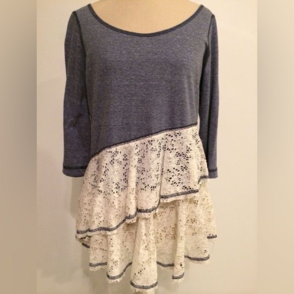 NWT Joseph Walker Women's Black Knitted Long Sleeves Lace Tunic Top Size L